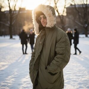 Vintage US GI Military N3B Arctic Snorkel Parka with Fur Trim Hood - Sage Green